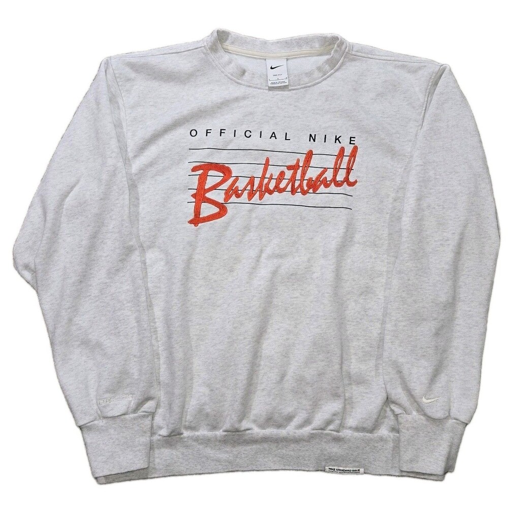 Nike DriFit Official Basketball Mens Large Crewneck Sweatshirt Gray Embroidered